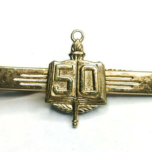 Vintage Hickok USA Gold-Tone 50 Anniversary/Graduation Tie Bar Clip - Picture 2 of 4